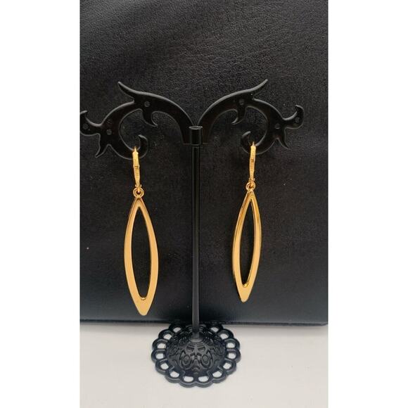 Vintage Joan Rivers Earrings Gold Tone Metal Lever Back Long 2.5" Drop Pierced - Picture 2 of 4